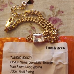 Gold Plated Bracelet with Clear Gemstone